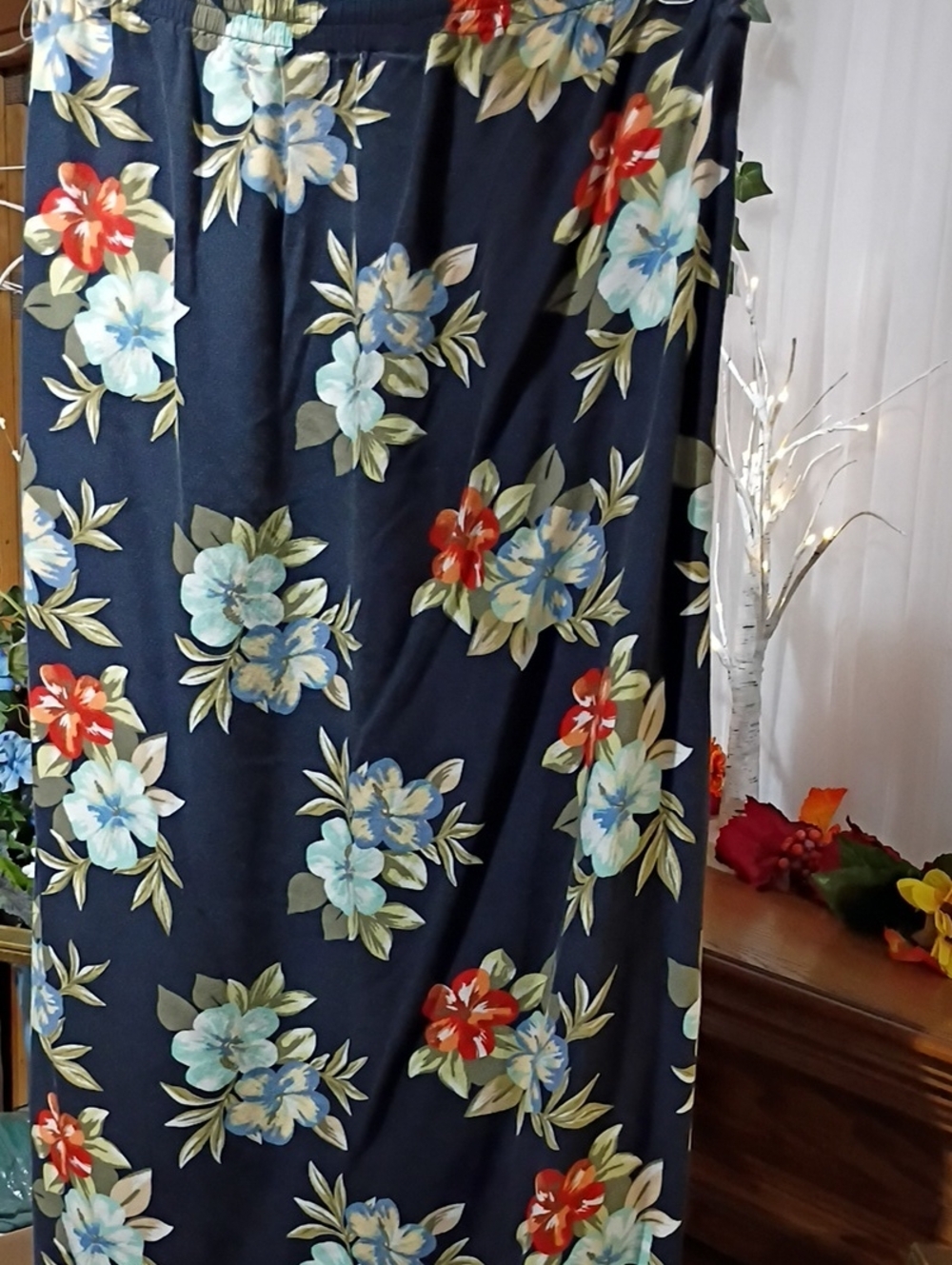 White Stag Navy Maxi Skirt with Blue & Red Floral Print